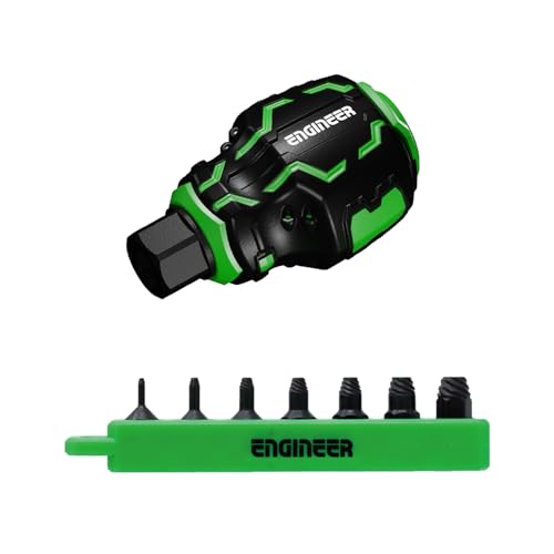 Engineer DZ-94 Ball Grip Screwdriver Handle & Screw Removal Bit Ultra Short 7 Piece Set, Removes Stuck and Stripped M2-M10 Screws, 2.16 inch length, Hex Drive