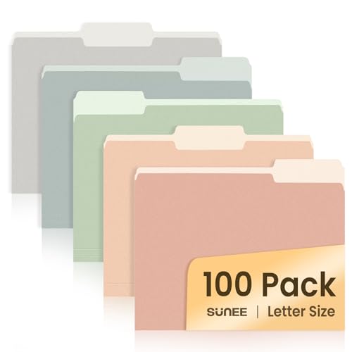 SUNEE File Folders Letter Size Pastel Colors, 100 Pack Manilla Folders 8.5 x 11 1/3-Cut Tabs, Colored File Folders Office Home School for Documents Files Paper
