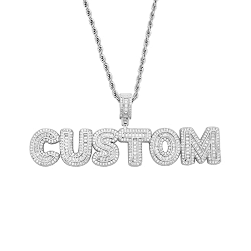 HIPBLING Custom Chain Iced Out Name Pendant 5 Letter Necklace Personalized Diamond Jewelry with 24inch Rope Chain Silver Hip Hop Necklace Gift for Women Men