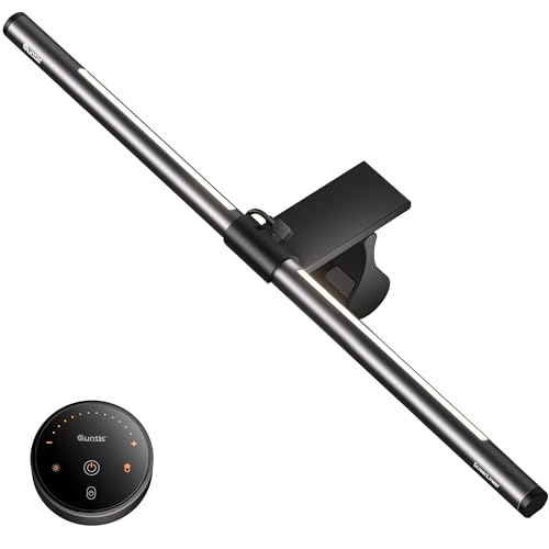 Quntis Monitor Light Bar with Remote, 20.1'' Dual Light Screen Light Bar, Sliding Weighted Clip Fit for All Screens, Adjustable Stepless Dimming, Eye Caring No Glare Gaming Work Desk Lamp, Gray