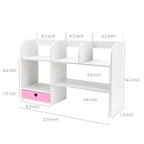 CONKAWACA Cute Bookshelves Cute Bookshelf for Desk Kawaii Desk Organizer with Drawer Office Desk Organizers and Accessories Storage Home Decor Display (Pink)