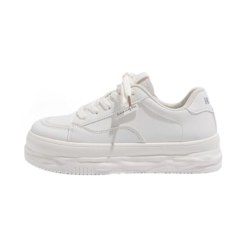 Kawaii Korean Chunky White Sneakers, Cute Cloud Sole Shoes with Hidden Heel Lift for Girls Travel Outfit, Gift for Daughter (Beige,6)