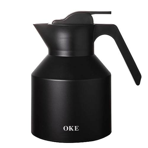 OKEThermal Coffee Carafe (34Oz) Glass Lined Thermos thermal carafe for hot drinks Tea Flask Coffee Carafes For Keeping Hot Coffee And Milk dispenser (Black)