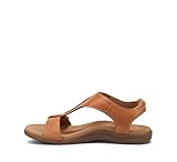 Taos The Show Premium Leather Women's Sandal - Experience Everyday Style, Comfort, Arch Support, Cooling Gel Padding and an Adjustable Fit for Exceptional Walking Comfort Caramel 8 (W) US