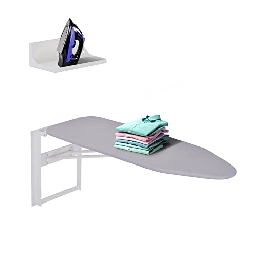 Ivation Wall-Mounted Ironing Board With Storage Shelf, Foldable 36.2” x 12.2”, Fold Down Ironing Station for Home, Apartment &, Easy-Release Lever, Removable Cotton Cover & Dorms, Hardware Included