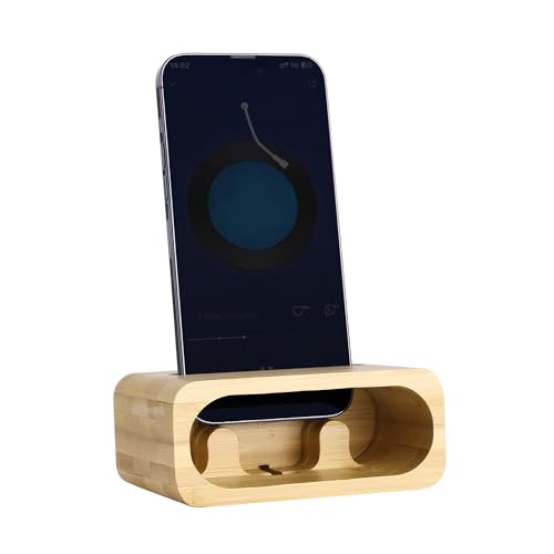 Navaris Bamboo Phone Stand - Bamboo Phone Stand for Desk - Enhanced Sound with Built-in Amplifier - Portable Bamboo Cell Phone Holder Charging Dock for Kitchen Office Bedside