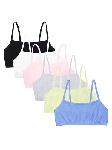Fruit of the Loom Women's Spaghetti Strap Cotton Pull Over Sports Bra, Cornflower Blue/Lentil/White/Kitty Pink/Grey Heather/Black Hue