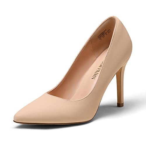 DREAM PAIRS Women's Closed Toe High Heels Dress Pointed Toe Wedding Pump Shoes,Size 7.5,Nude/Nubuck,Christian