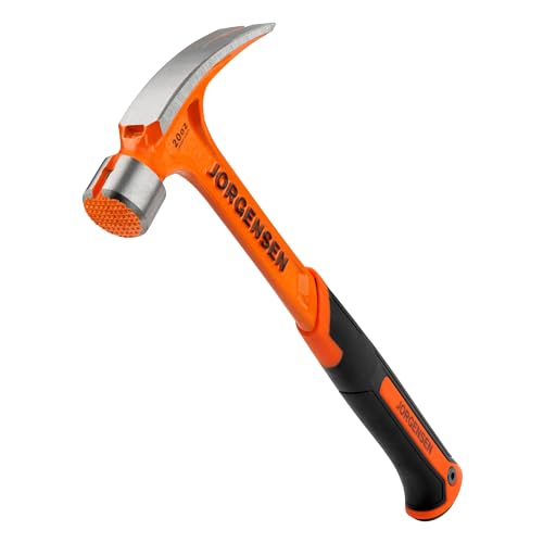 Jorgensen 20 oz Straight Claw Hammer with Magnetic Nail Holder, Rip Claw Hammer with Milled Face & Shock Absorbing Grip, Heavy Duty One-piece Forged Hammer