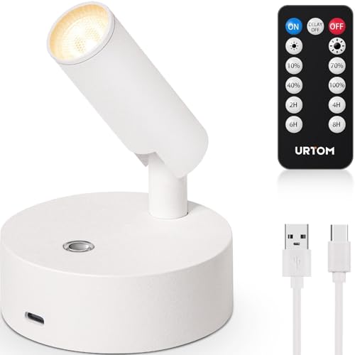 URTOM Wireless LED Spotlight Indoor with Remote Up Lights Indoor Dimmable Picture Light Battery Operated with Timer Rechargeable Spot Lights Accent Uplighting for Plant Wall Art, 1 Pack