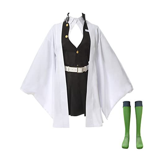 CR ROLECOS Mitsuri Kanroji Cosplay Costume for Demon Slayer Mitsuri Cosplay Kimono Outfit Robe Uniform Suit Halloween S