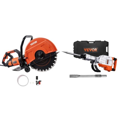 VEVOR Electric Concrete Saw, 16 in, 3200 W 15 A Motor Circular Saw Cutter with Max. & Demolition Jack Hammer, MAX 3500W Jack Hammer Concrete Breaker 1900 BPM Heavy Duty Electric Ja