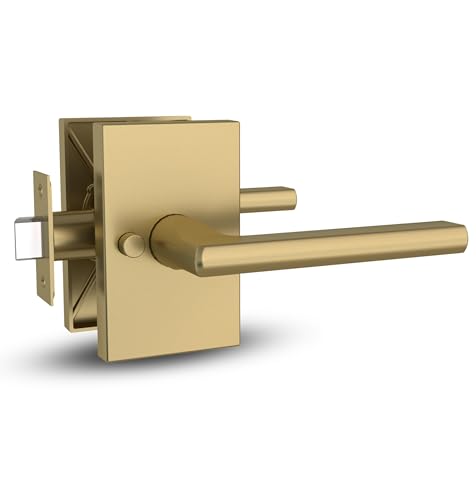 Mega Handles Glamor Privacy, Lever & Lock Door Handle Set for Hallway, Closet and Bathroom, Keyless Lock, Heavy Duty Door Levers, Fits All Standard Door Sizes, Screws Included - Satin Brass (1 Pack)
