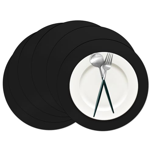 Datyiiha 50 Pieces Black Paper Place Mats Black Round Disposable Table Mats Decorative Placemats for Wedding Bridal Shower Black Birthday Party Dining Decor