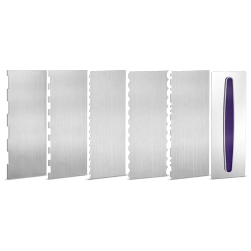 6 Pieces Stainless Steel Cake Scraper 10 Inch and Sided Patterned Edge Stripe Edge Smoother Scraper Cake Decorating Comb Cake Pastry Cutter for Mousse Butter Cream Cake Decoration