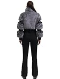 GSOU SNOW Women Ski Suit One Piece Snowsuit Snowboard Faux Fur Collar Slim Jumpsuit Jacket Insulated Windproof Outdoor Winter Grey S