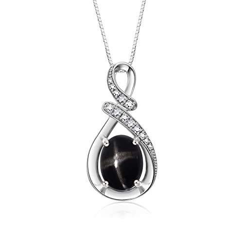 Rylos Classic Elegant Black Star Sapphire & Diamond Pendant/Necklace - March Birthstone*