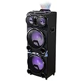 IQ Sound IQ-5515DJBT 15-inch Professional DJ Bluetooth Speaker with Disco Lights, LCD Display, EQ Mode, PLL FM Radio, 1000 Watts Peak Power, USB/SD/AUX/Microphone Input, Built-in Wheels and Handle