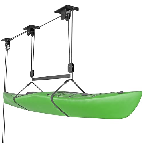 TRUSOON 2025 Upgrade Kayak Storage Hoist for Garage Ceiling, Heavy Duty Kayak Pulley System, Hold Up to 150 lbs Capacity, Canoe Garage Lift Storage System, Fit 10-14 Foot Ceilings, Black