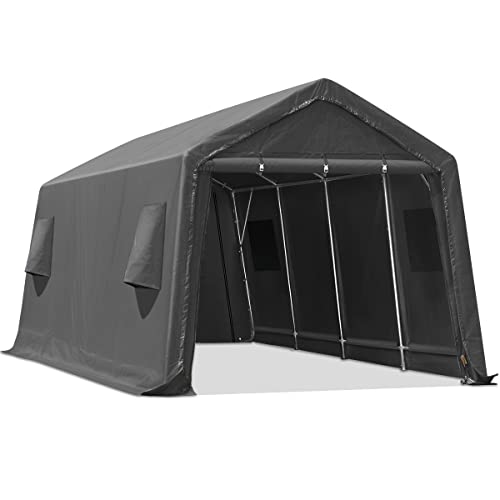 ADVANCE OUTDOOR 10X20 ft Carport Heavy Duty Outdoor Patio Portable Canopy Storage Shelter Shed with 2 Rolled up Zipper Doors & Vents for Snowmobile Garden Tools, Gray