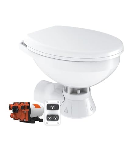 SEAFLO 12V Quiet Flush Electric Marine Toilet/Head, Seawater (Regular) - Soft Close Seat, Single Button Flush Switch Panel, Built-In Macerator, For Boat/Yacht, CE & RoHs Certified, 4 Year Warranty!
