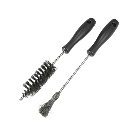 X AUTOHAUX Injector Sleeve Cleaning Brush Duster Kit for Ford F-250 F-350 E-350 E-450 E-550 AP0084 AP0085 3252 Cup Seat Bore Cleaning Spiral Tube Brush Flat Bottom Brush Steel Wire Black 2pcs