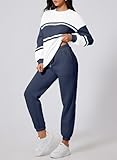 Herseas Fall 2 Piece Teacher Outfits for Women Casual Sweatsuits Color Block Pullover with Jogger Comfy Set 2024 Fall Fashion Leisure Suits Navy Blue Medium 8 10