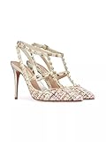 Valentino Garavani Women's Rockstud Tweed Pumps with Straps 100MM (Multi, US Footwear Size System, Adult, Women, Numeric, Medium, 7.5)