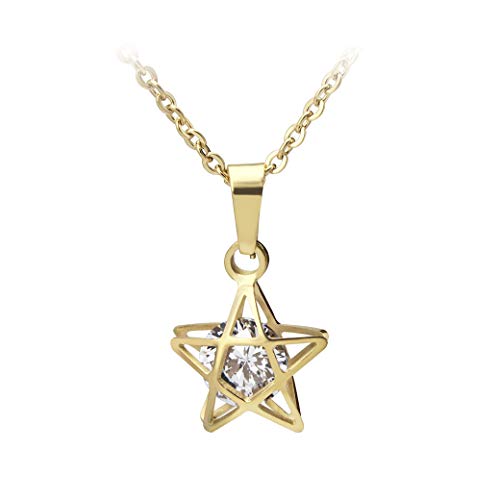 555Jewelry Womens Stainless Steel 3D Star Geometry Shape Shiny Cubic Zirconia Dainty Gemstone CZ Solitaire Sparkly Merkaba Jewel High Fashion Minimal Pendant Necklace, Yellow Gold 18 Inch