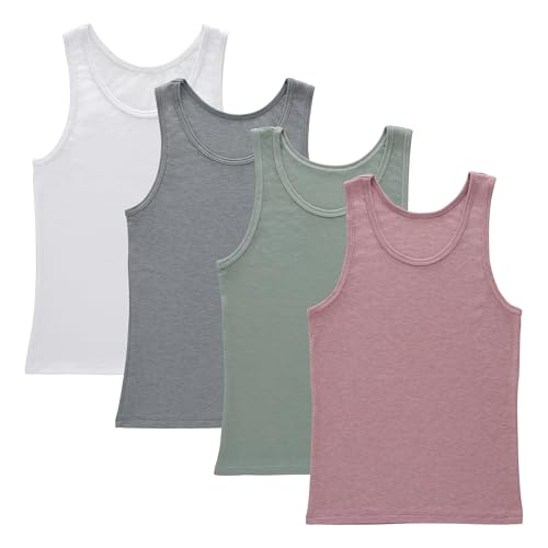 Hanes Big Originals Pack, Supersoft Top for Girls, Modal Stretch Rib Tanks, White/Grey/Mint/Pink 4-Pack