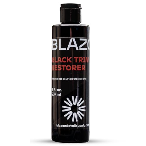 BLAZON Black Trim Restorer (8 oz) Max Strength Dye-Infused Solution Restores Faded Black Plastic Car Trim to Like New Finish in Seconds, Covers Scratches & Scuff Marks, UV Ray Protection, Long Lasting