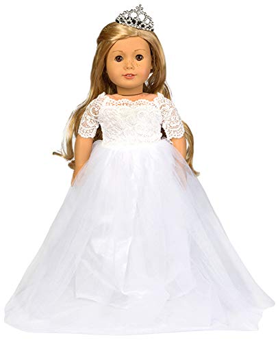 HWD Girls Doll Clothes and Accessories , Princess Costume , Wedding Dress , Party Gown Dress for 18 inch Dolls (White)