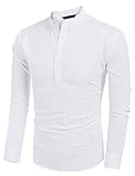 COOFANDY Men's Cotton Linen Henley T-Shirts Long Sleeve Hippie Casual Beach T-Shirts