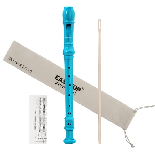 EAST TOP Soprano Recorder for Kids Beginners, 8 Hole Plastic German Fingering Flute Recorder 3 Piece with Cleaning stick, Cotton pouch, Fingering Chart, Colorful box (Blue)