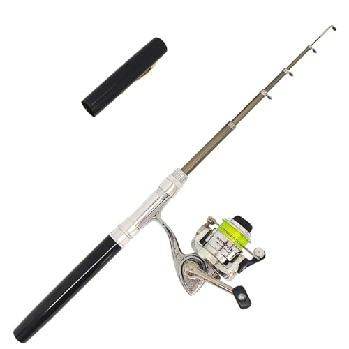 Portable Small Pen Fishing Rod and All Metal Spinning Reel Combo, 38inches Pocket Mini Telescopic Fishing Pole Kit for River Lake Ice Fishing Etc (Black)