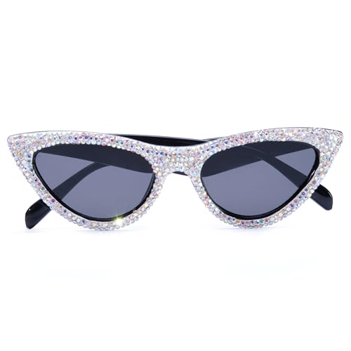 ICARA Fashion Rhinestone Sunglasses Women Sexy Crystal Sparkling Trendy Retro Cateye Party Sunglasses (colorful)