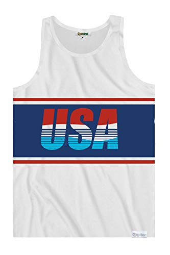 Tipsy Elves 4th of July Tank Tops Mens USA Sleeveless Shirts Retro Patriotic American Flag Tanks for Men - Memorial Day Fourth of July Shirt - White Retro USA Tank Top Size Large