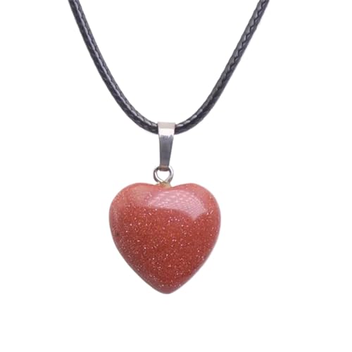 LZAIYHYZ Natural Agates Turquoises Pink Quartz Heart Shape Pendant Crystal Amethysts Healing Gemstone Necklace Women (Color : Gold Sand_A)