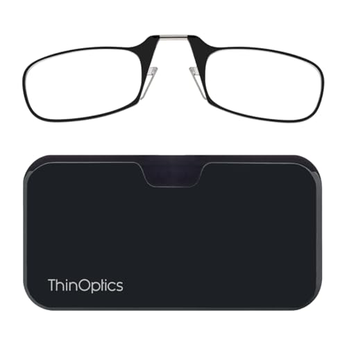 ThinOptics Universal Pod Rectangular Reading Glasses, Black Frames, Black Case, 44 mm + 1.5