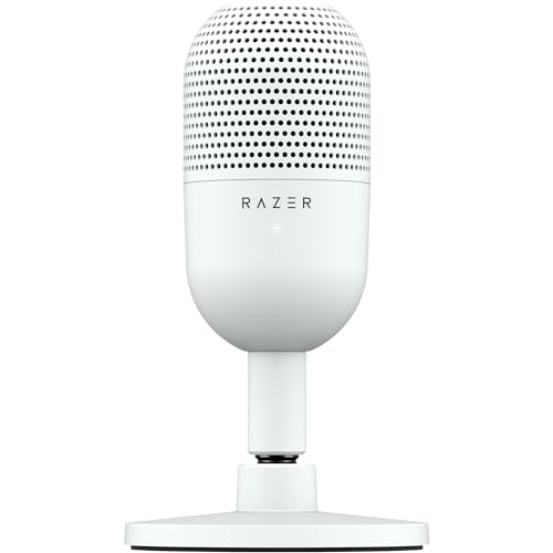 Razer Seiren V3 Mini USB Microphone: Condenser Mic - Supercardioid Pickup Pattern - Tap-to-Mute Sensor with LED Indicator - Shock Absorber - Ultra Compact - PC, Discord, OBS Studio, XSplit - White