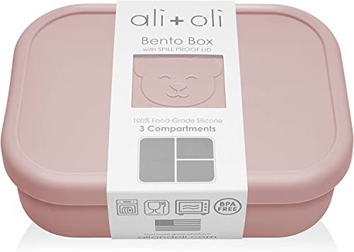 Ali+Oli Silicone Bento Box (Rose) Lunch Box for Kids, Toddlers, Preschoolers & Adults | BPA-Free and Spill-Proof | Ideal for School, and On-the-Go Meals| Perfect for Lunch, Snacks, and Meals