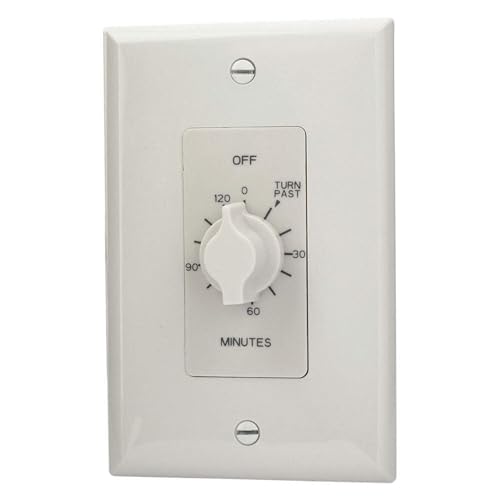 NSI TORK A502HW Spring-Wound In-Wall Twist Timer, 2-Hour Length and White Faceplate, 12 AWG / 125-277V, for Automatic Shutoff of Fans and Lights, White