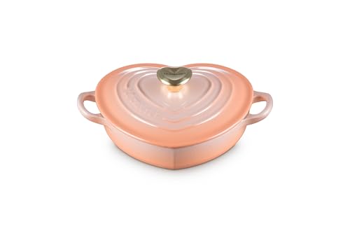 Le Creuset Enameled Cast Iron Traditional Shallow Heart Cocotte, 1.25 Qt., Peche Light Gold Heart Knob