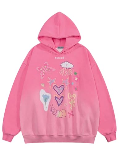 Aelfric Eden Graphic Hoodies for Women Vintage Printed Sweatshirt Y2K Oversized hoodie Pullover Pink