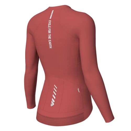 Wulibike Cycling Jersey Women Long Sleeve,Bike Shirts for Women Biking Tops Breathable Cycle Jerseys with 4 Pockets Red M