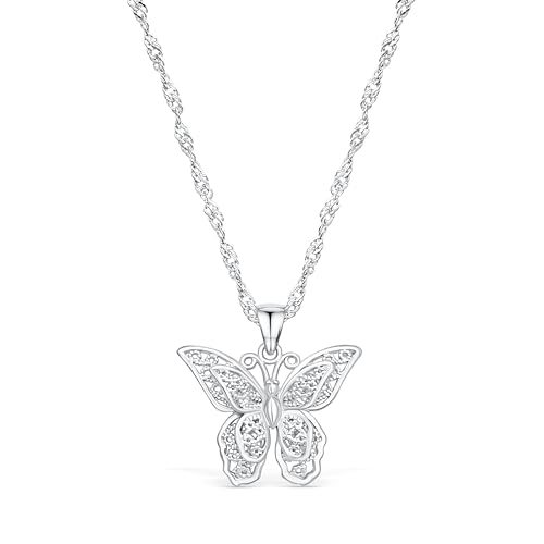 Butterfly Pendant Necklace for Women 18K Stainless Steel Charm Bracelet Jewelry Gift for Her (Silver)
