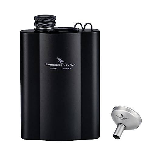 Boundless Voyage Titanium Hip Flask Rust-Free Ultralight Small Liquor Flask Bottle for Whiskey Vodka Wine Outdoor Portable Travel Outdoor (6 fl oz (Black))