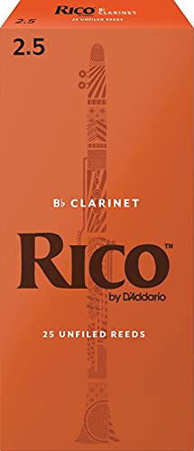 D’Addario Woodwinds - Rico Bb Clarinet Reeds - Reeds for Bb Clarinet - Crafted for Beginners, Students, Educators - Strength 2.5, 25-pack