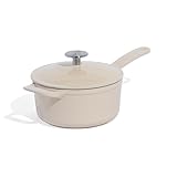 Made In Cookware - 2 Quart Enameled Cast Iron Saucepan with Lid - Antique White - Hand-Enameled Cast Iron - Professional Cookware - Made in France - Induction Compatible