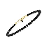 Gempires Natural Black Tourmaline Beads Bracelet, Minimalist Birthstone Jewelry, Handmade 7+1 Inch Adjustable 14K Yellow Gold Plated Chain, Healing Crystal Jewelry, Gift for Her (Black Tourmaline)